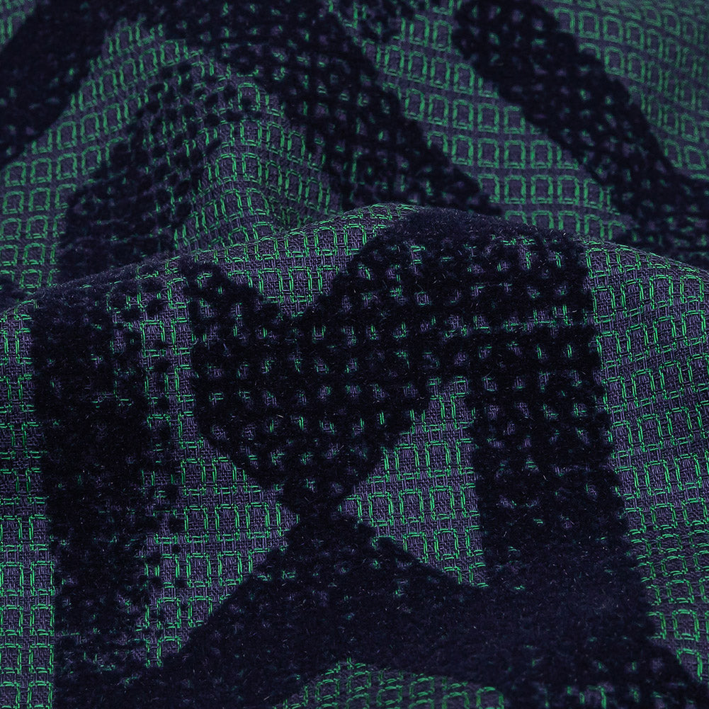 Navy Distressed Geometric Flocking on Hunter Green and Peacoat Rectangles Cotton Dobby - Joann Fabrics