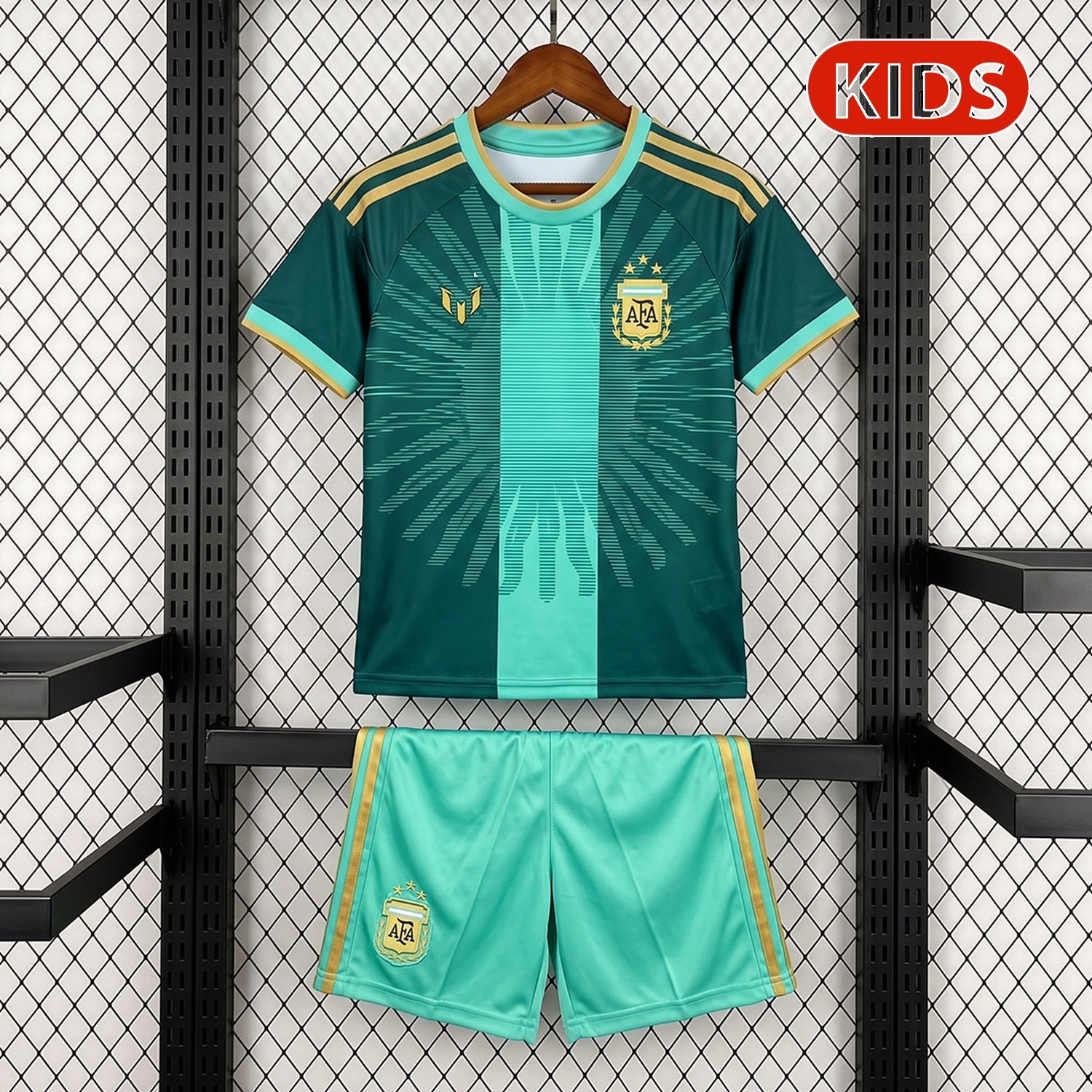 Argentina 2026 MESSI Tribute Green Goalkeeper Kids Kit - UnitedFutballJersey
