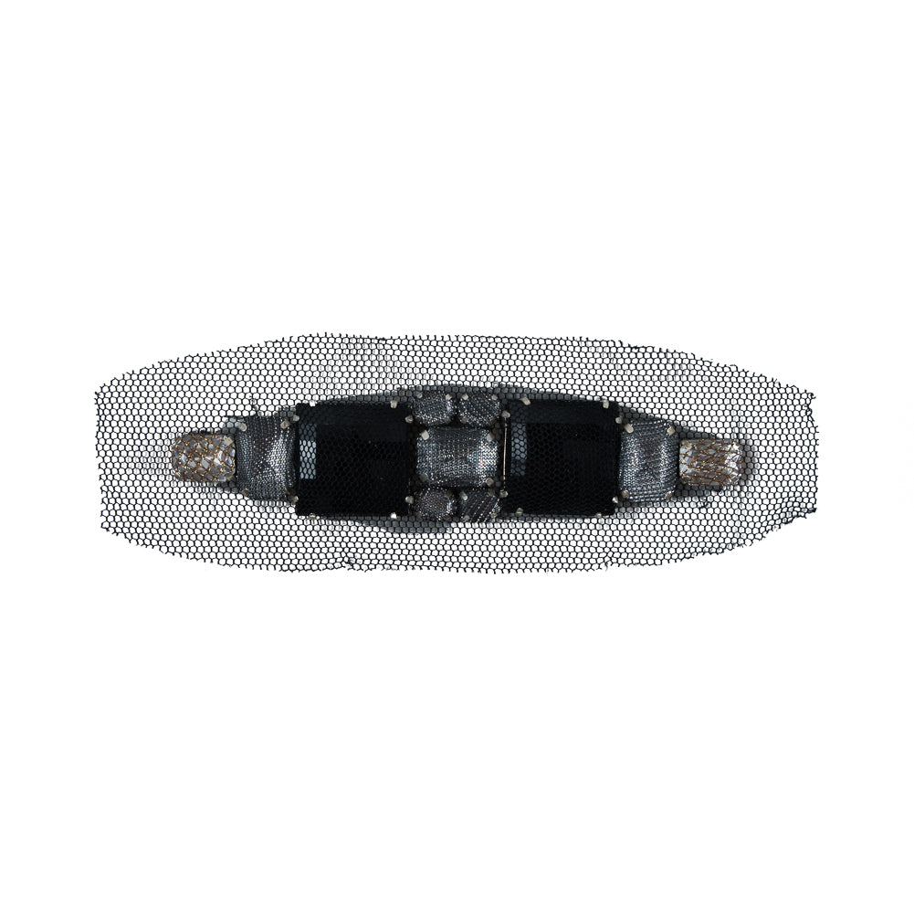 Black & Silver Mesh Covered Big Jewel Applique - 1