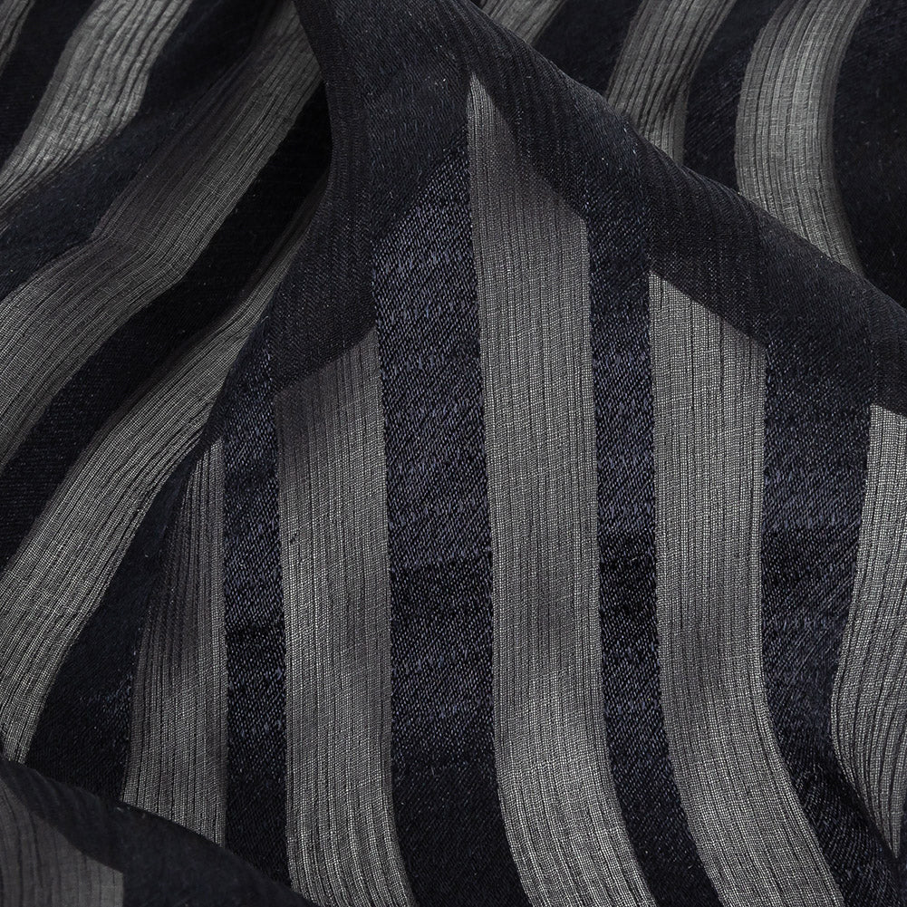 Famous Australian Designer French Navy Crinkled Silk Chiffon with Twill Stripes - Joann Fabrics
