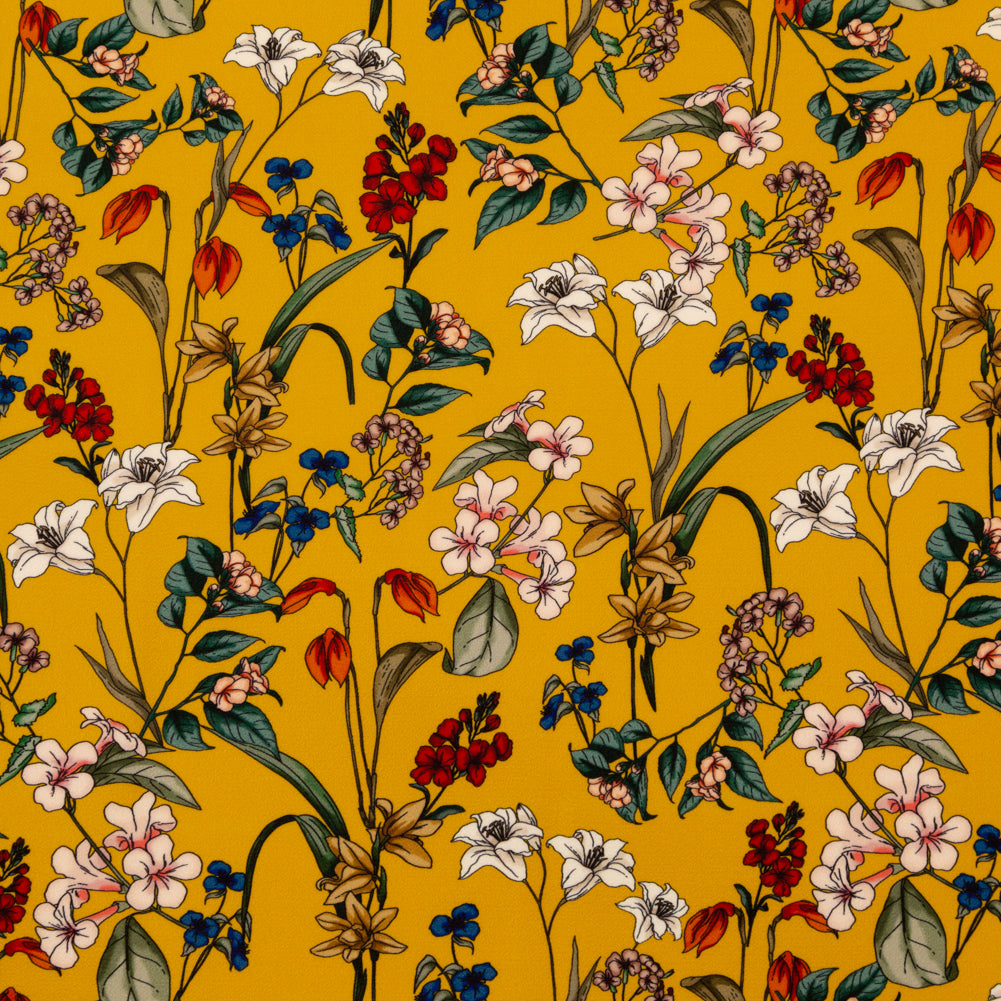 Stretch Polyester Crepe - Yellow Floral - Mediterranean Dreams Print - Mood Exclusive St. Tropez Collection - Joann Fabrics