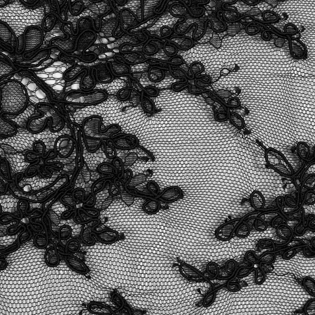 Corded Lace Panel With Finished Edges - Black Floral Fancy Border - 3 yards - Joann Fabrics