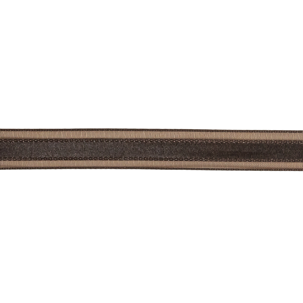 Fudge Woven Ribbon with Sheer Organza Borders - 0.5