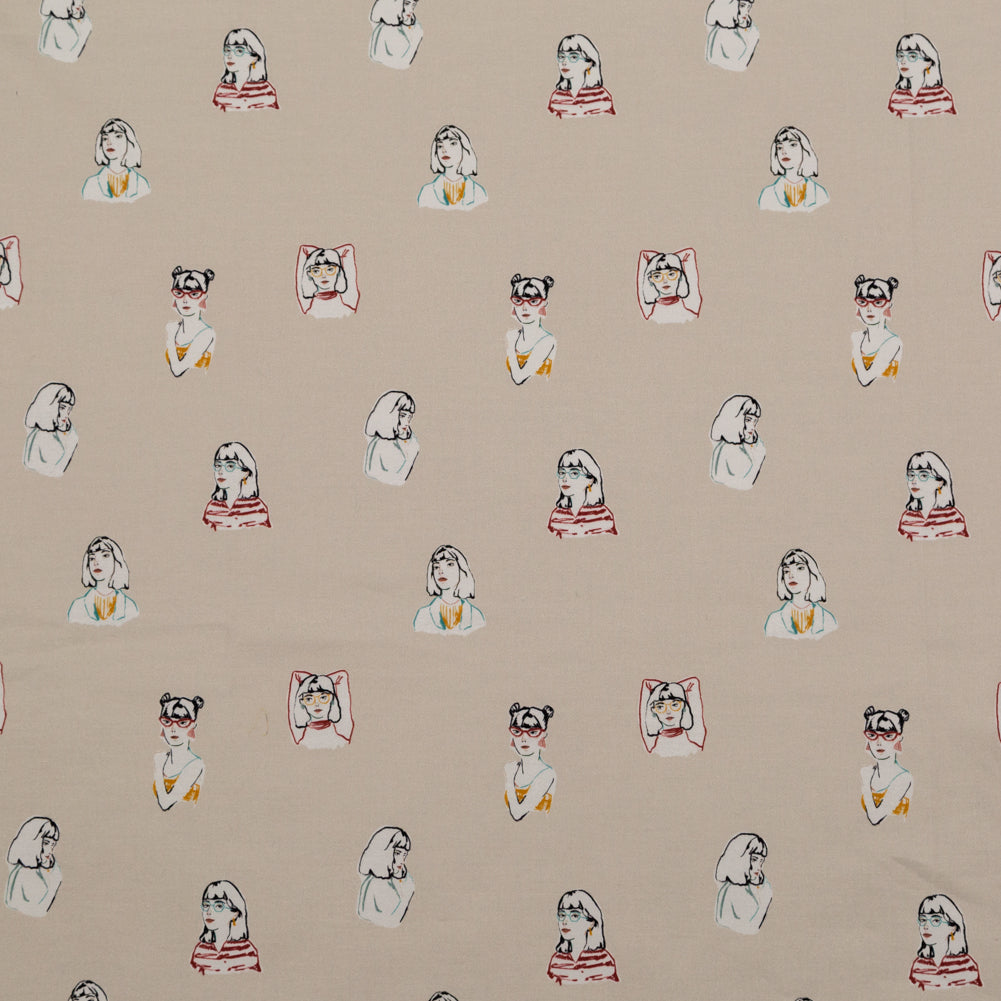 Stretch Cotton Sateen - Beige Faces - Run the World Print - Mood Exclusive Harvest Collection - Joann Fabrics