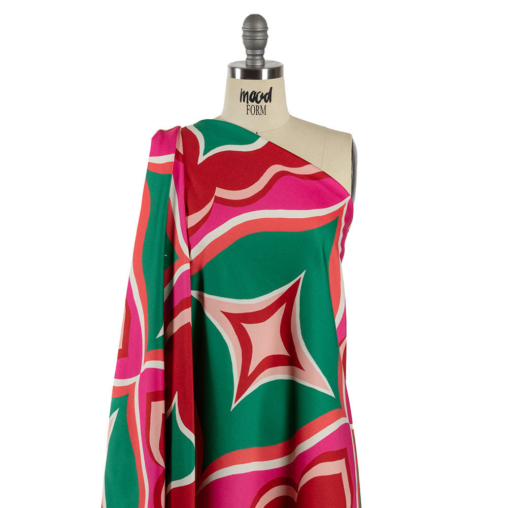 Stretch Cotton Sateen - Red, Green and Pink Ogees - Age of Aquarius Print - Mood Exclusive Yesterday Collection - Joann Fabrics