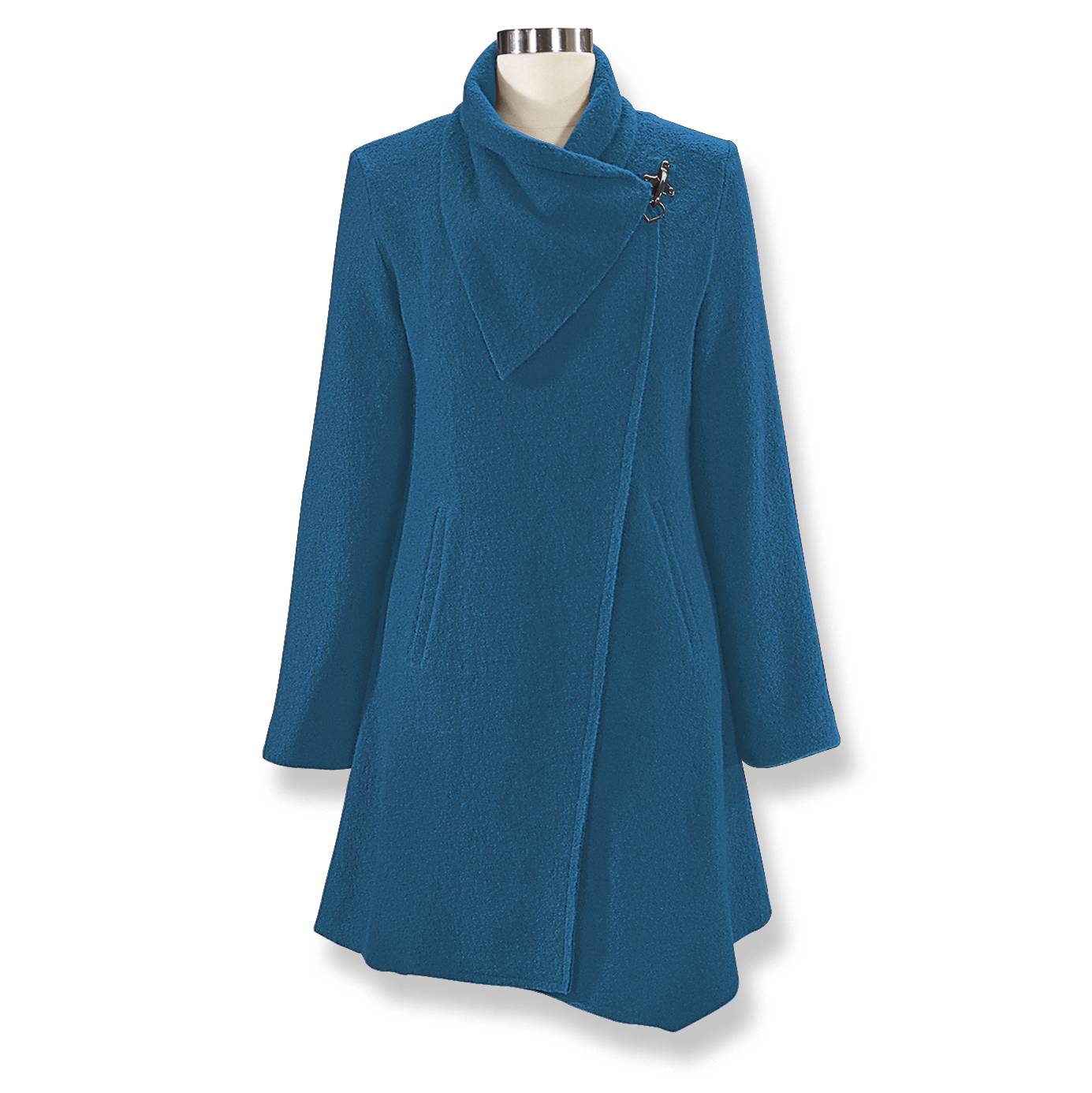 Lightweight Boiled Wool Crossover Coat, Wrap Front, Decorative Clip - Northstyle Catalog