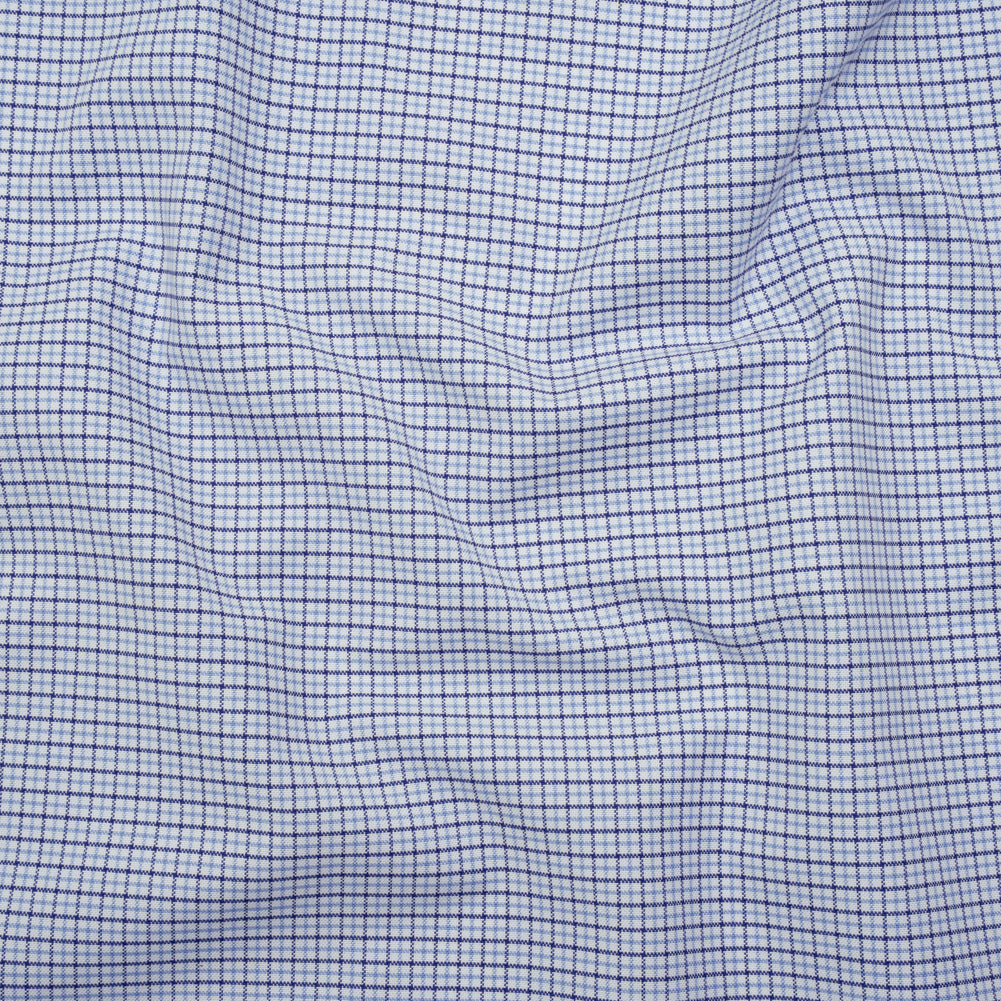 Cotton Oxford Shirting - Navy, Sky Blue and White Tattersall Check - Deadstock - Joann Fabrics