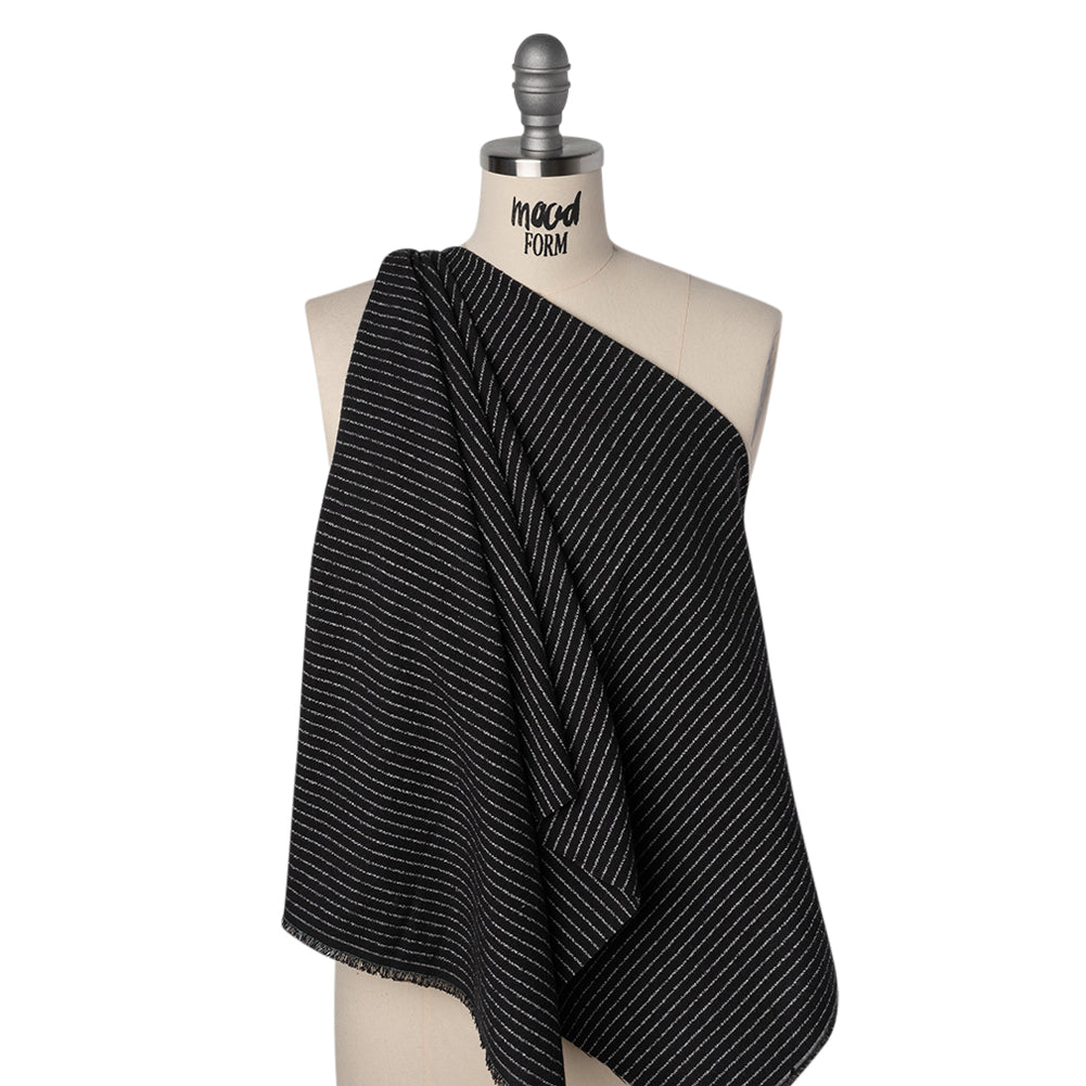 Yarn-Dyed Cotton Flannel - White on Black Chalk Stripes - Deadstock - Joann Fabrics
