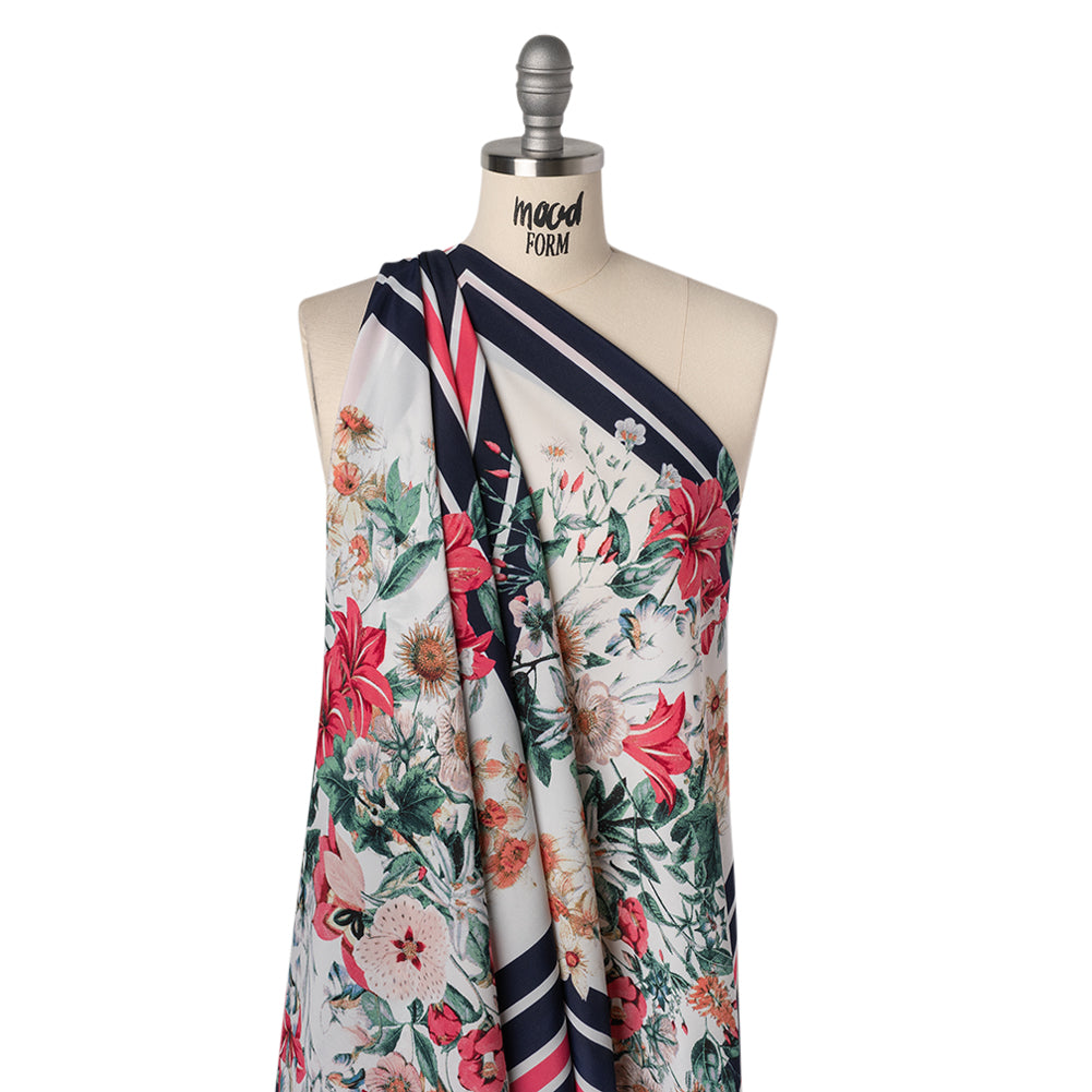 Polyester Crepe de Chine Panel - Pink, Navy Blue and White Floral Bandana - Designer Deadstock - Joann Fabrics