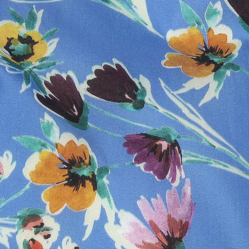 Cotton Poplin Print - Blue Jay and Purple Floral - Mood Exclusive Wide Open - Joann Fabrics