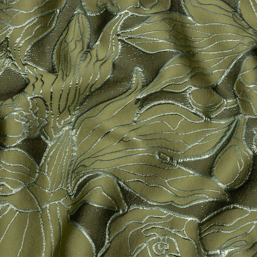 Metallic Olive and Moss Outlined Florals Luxury Brocade - Joann Fabrics