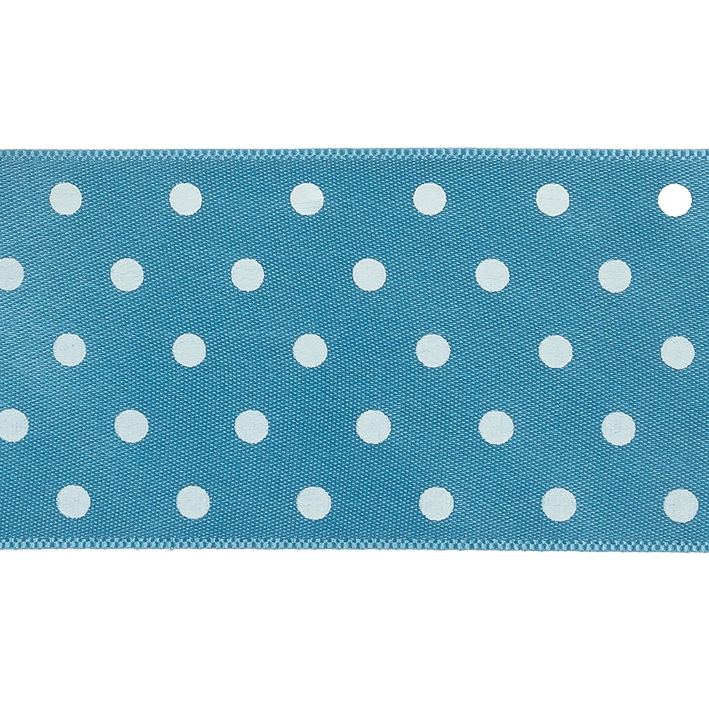 Blue and White Polka Dot Satin Ribbon - 1.5