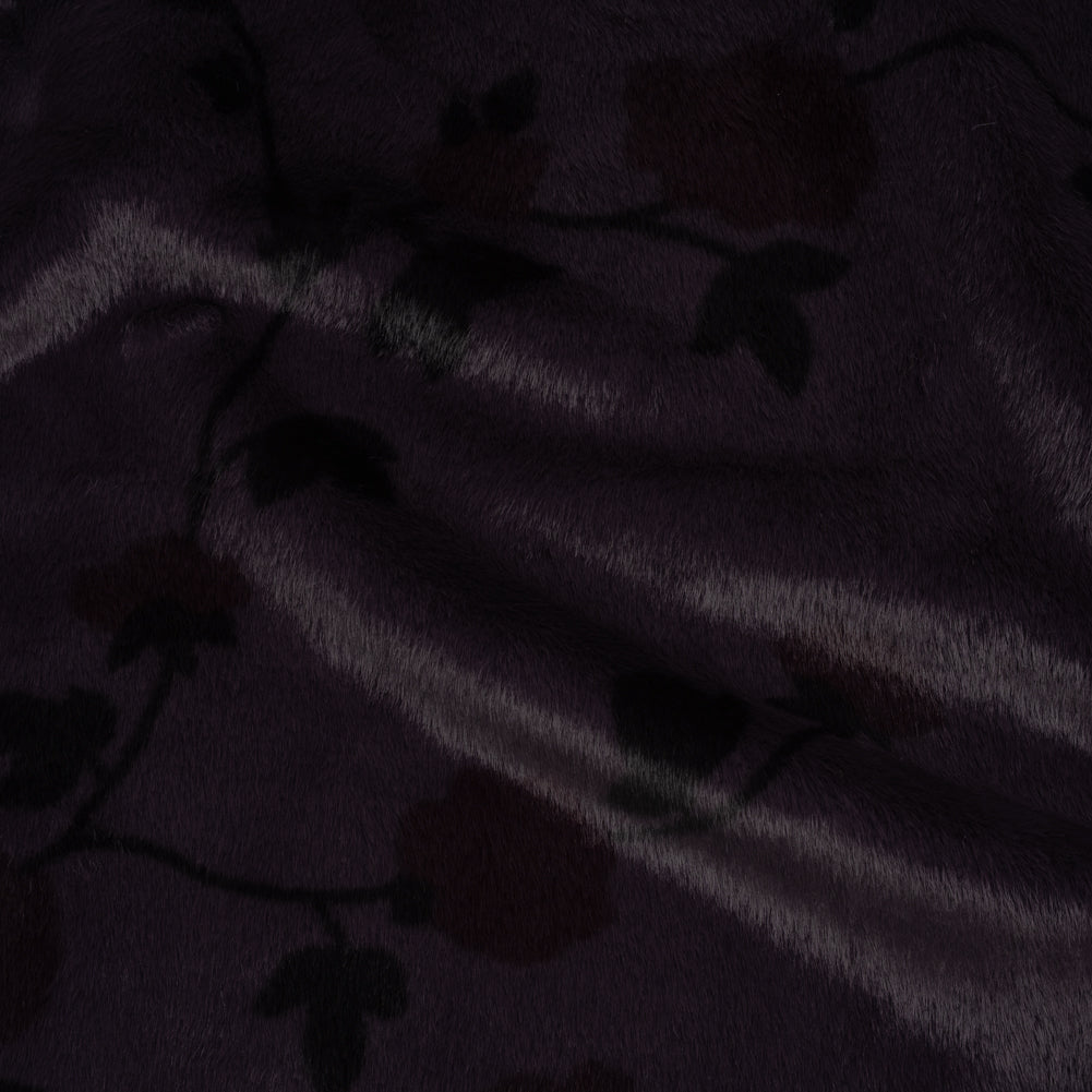 Plush Short Pile Recycled Polyester Faux Fur - Dark Purple, Charcoal and Burgundy Floral Print - Joann Fabrics