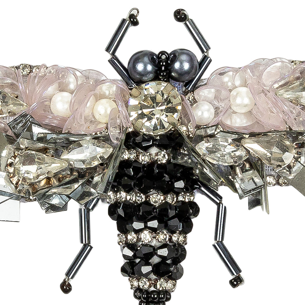 Mary's Rose, Gunmetal and Black Fly Rhinestone, Sequins and Glass Beaded Applique - 2.25