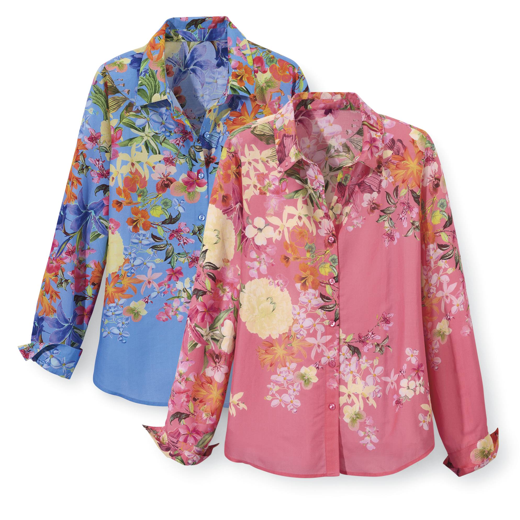 Floral Garden Shirt, Collared Button Front, Long Cuffed Sleeves - Northstyle Catalog