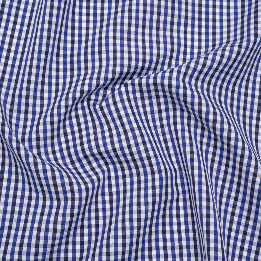 Cotton Shirting - Cobalt, Midnight Navy and White Tattersall Check - Designer Deadstock - Joann Fabrics
