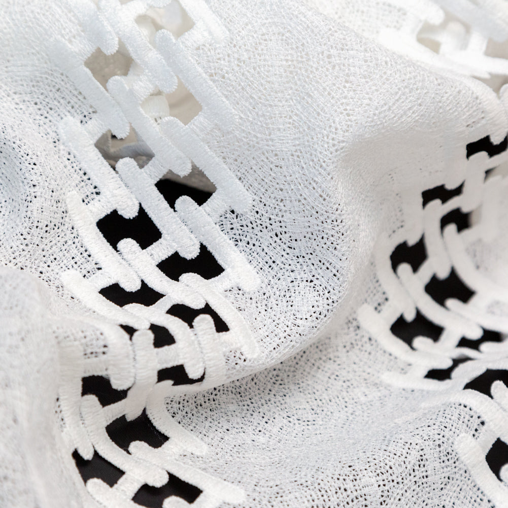 Polyester Lace with Finished Edges - White Lattice Stripes - Joann Fabrics