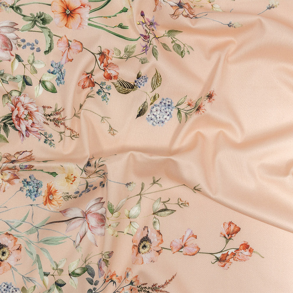 Stretch Cotton Sateen - Pink Floral Border - La Marche des Fleurs Print - Mood Exclusive Jacques Collection - Joann Fabrics