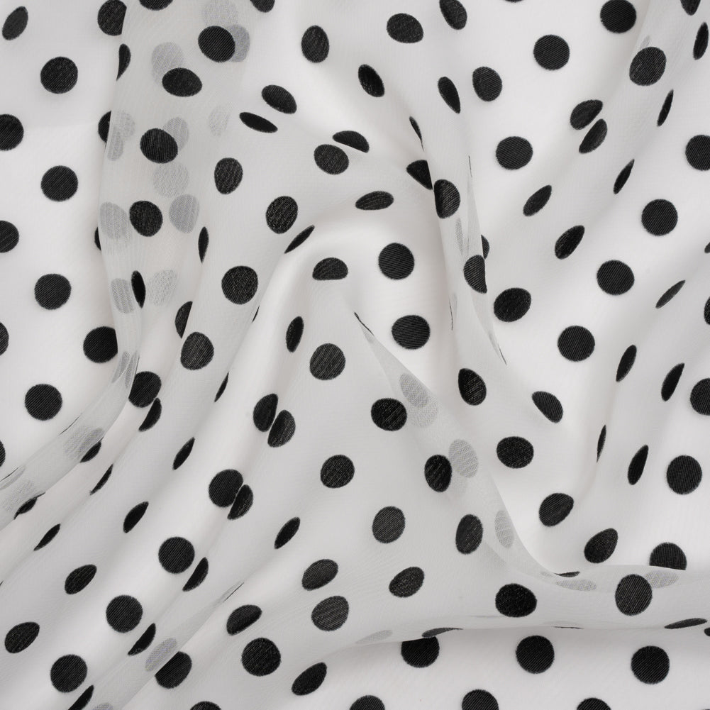Famous Australian Designer Black and White Burnout Satin Polka Dots Polyester Chiffon - Joann Fabrics