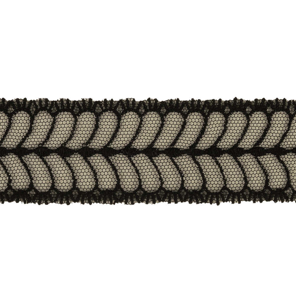 Black Leafy Embroidered Lace Trim - 1.25