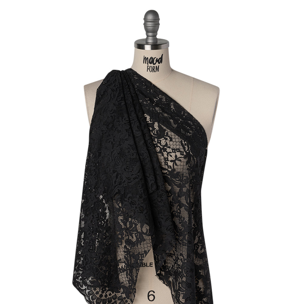 Nylon Re-Embroidered Lace - Black Floral Damask with Scalloped Borders - Joann Fabrics