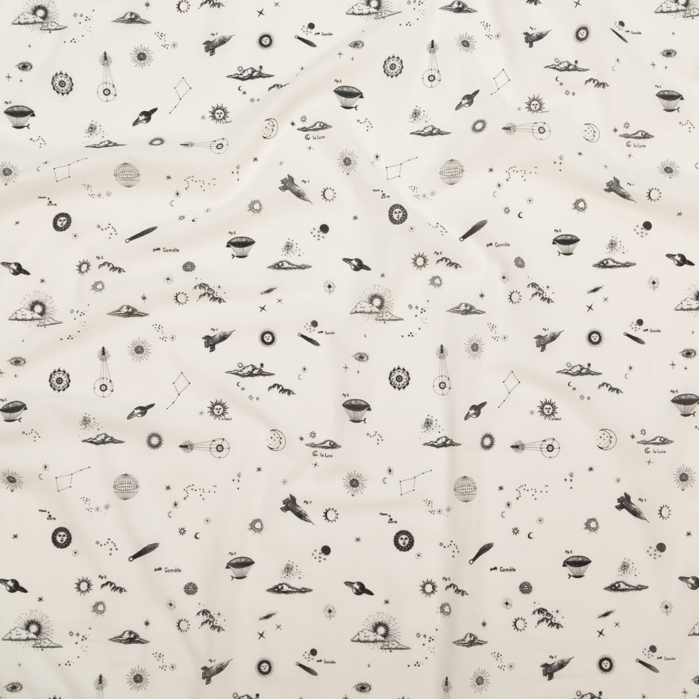 Cotton Voile - White Flying Machines and Outer Space - Future That Awaits Us Print - Mood Exclusive Crow Collection - Joann Fabrics