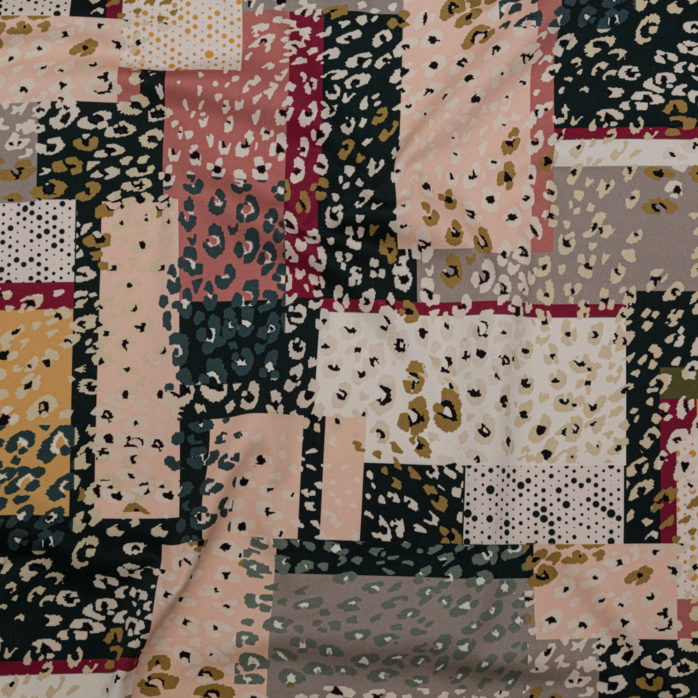 Stretch Cotton Sateen - Pink and Black Spotted Patchwork - Dissonant Disposition Print - Mood Exclusive Serengeti Collection - Joann Fabrics