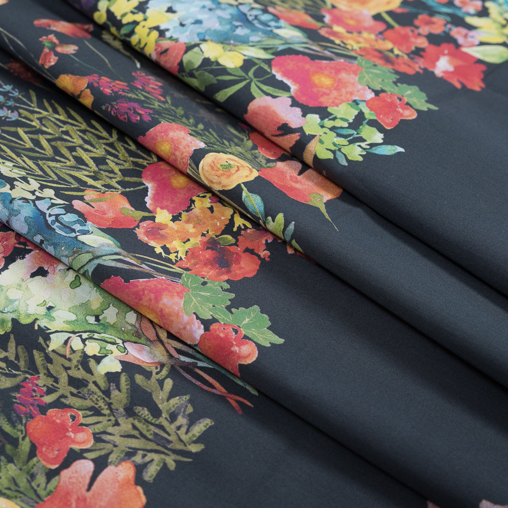 Cotton Poplin Panel - Midnight Blue Floral Band - Promenade au Pavot Print - Mood Exclusive Jacques Collection - Joann Fabrics