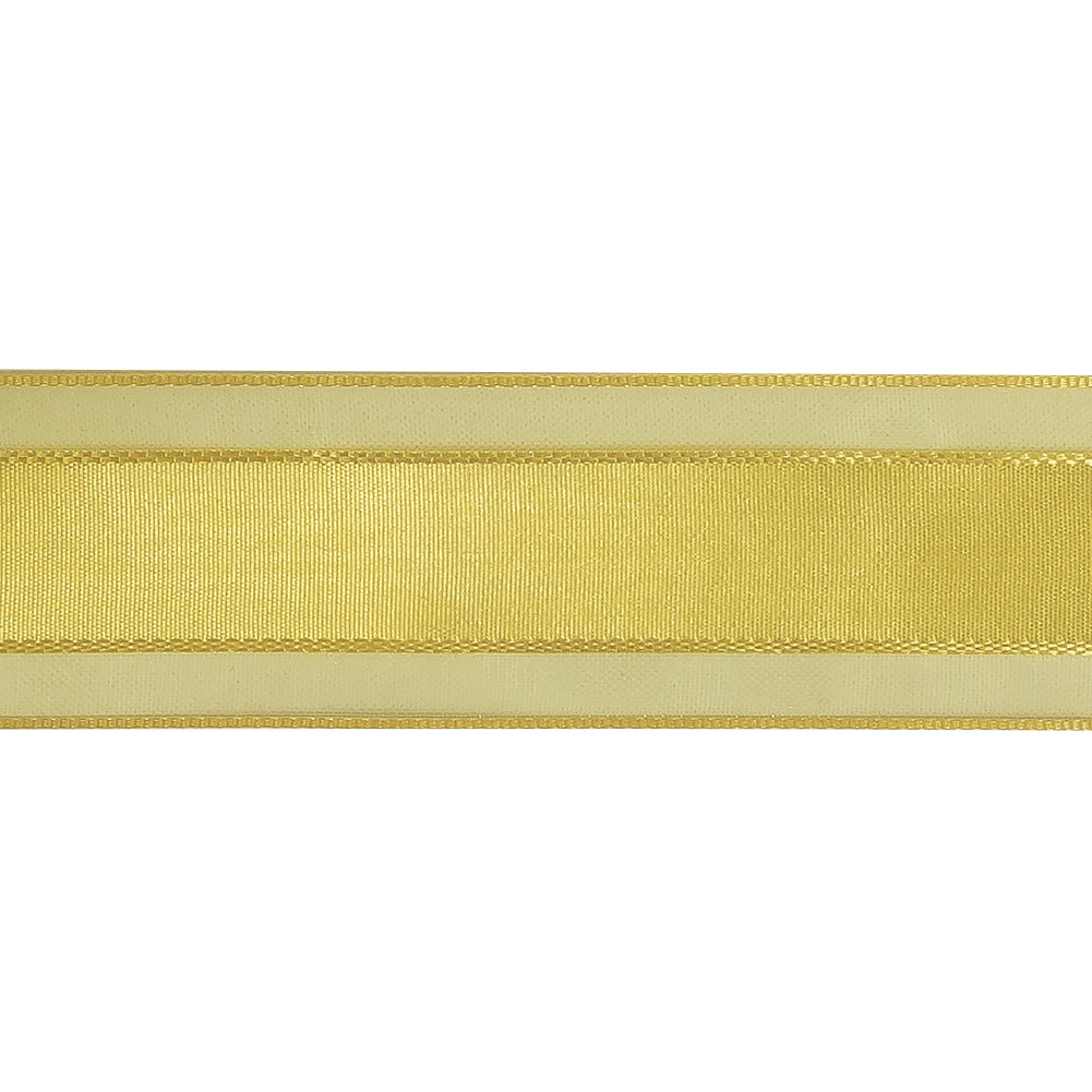 Yellow Woven Ribbon with Sheer Organza Borders - 1