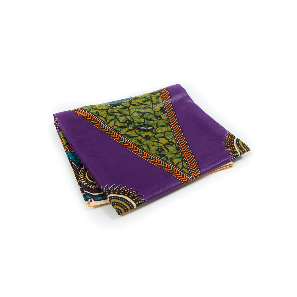 Purple and Green Floral Waxed Cotton African Print with additional Inlaid Pattern - Joann Fabrics