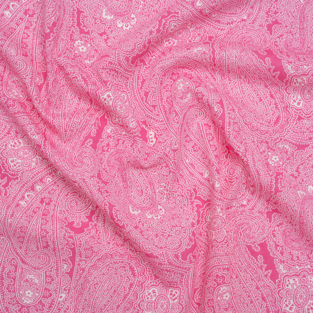 Cotton and Polyester Jersey Print - Hot Pink and White Paisley - Deadstock - Joann Fabrics