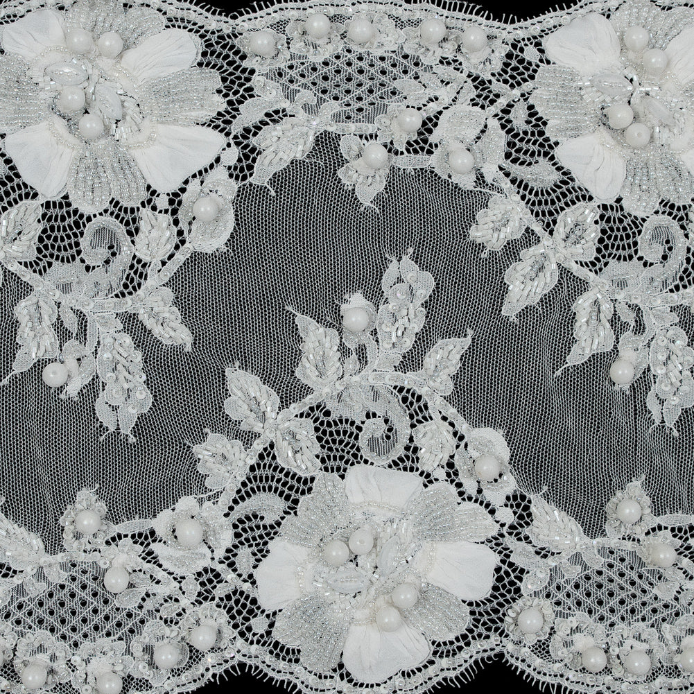 White Fancy Beaded Lace Trim - 10