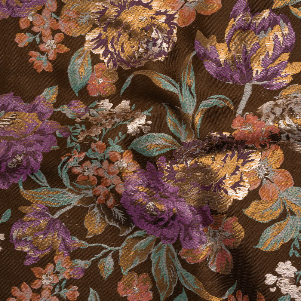 Metallic Luxury Brocade - Brown, Purple and Aqua Classic Flowers - Joann Fabrics