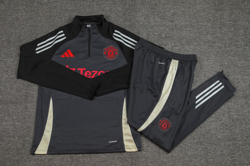 2024/2025 Manchester United Half-Pull Training Suit Dark Gray Football Shirt 1:1 Thai Quality Set
