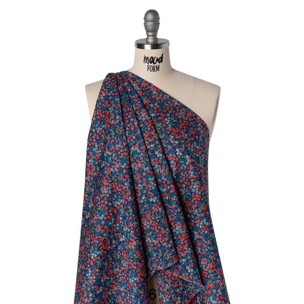 Liberty Fabrics Tana Lawn® - Wiltshire Dark Blue - Navy, Red and Blue Leaves and Berries - Joann Fabrics