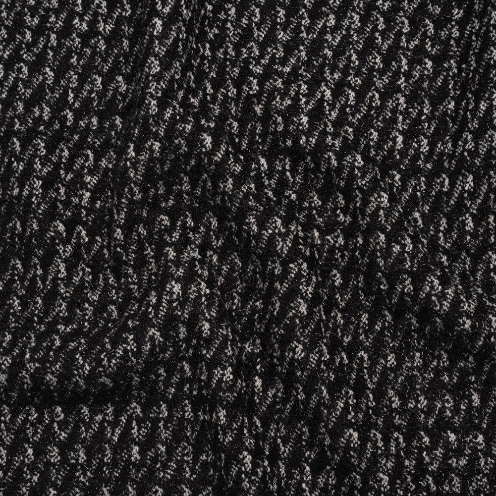 Tweedy Boucle with Metallic Eyelash Fringe - Black and White Abstract Zig Zags - Deadstock - Joann Fabrics