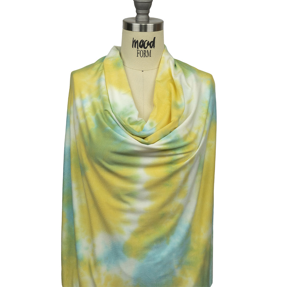 Lemon, Sky Blue and White TIe Dye Stretch Rayon Jersey - Joann Fabrics