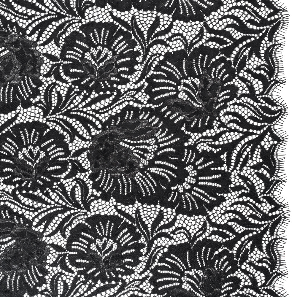 Metallic Raschel Lace Panel with Finished Edges - Black and Black Bold Florals - Joann Fabrics