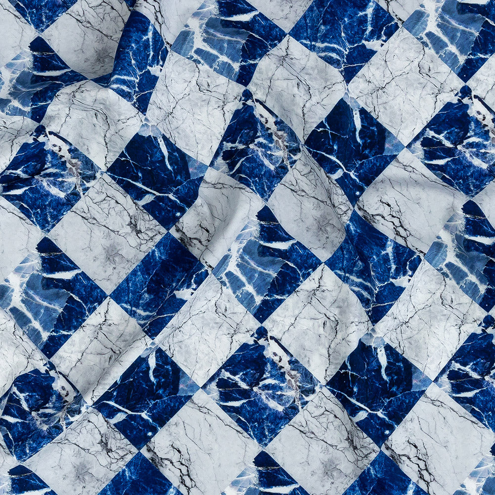 Wedgewood and White Checkered Marble Caye UV Protective Compression Swimwear Tricot with Aloe Vera Microcapsules - Joann Fabrics