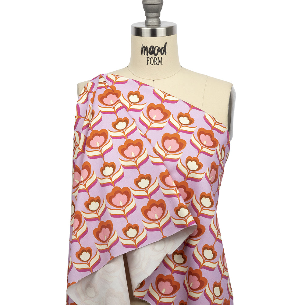 Stretch Cotton Sateen - Lavender, Pink and White Floral - Tulip Twist Print - Mood Exclusive Groove Collection - Joann Fabrics