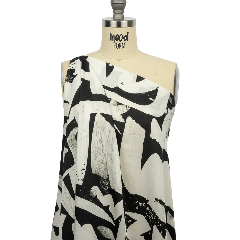 Rayon Challis - Black and White Graffiti Letters - Wall of Fame Print - Mood Exclusive Metro Collection - Joann Fabrics