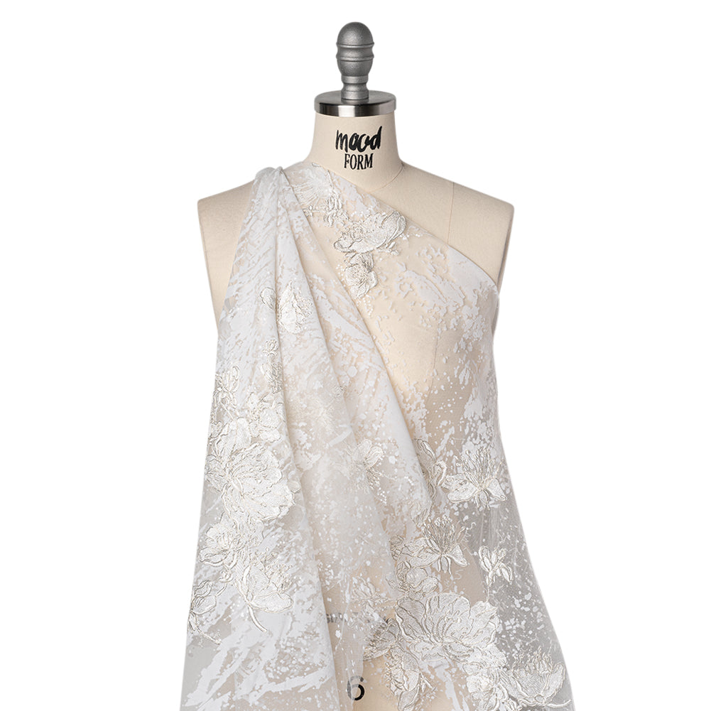 Embroidered Abstract Flocked Tulle with Baby Sequins - Off White Floral - Joann Fabrics