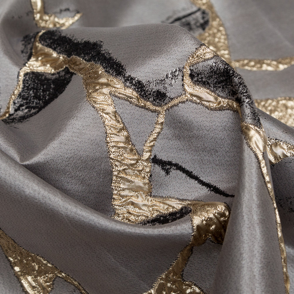 Metallic Gold, London Fog and Black Satin-Faced Abstract Luxury Brocade - Joann Fabrics