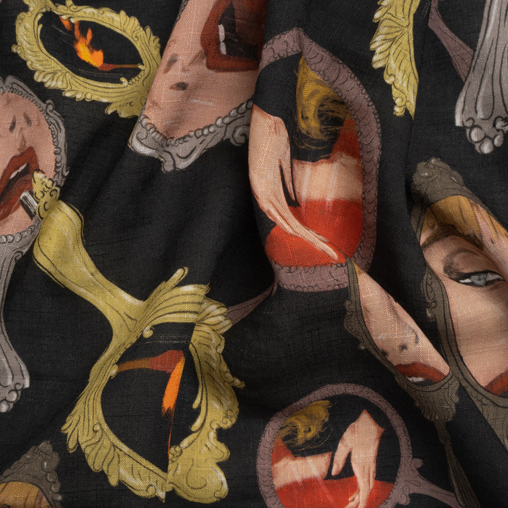 Slubbed Viscose Woven Print - Small Mirrors and Flames - Mood Exclusive Damsel in This Dress - Joann Fabrics