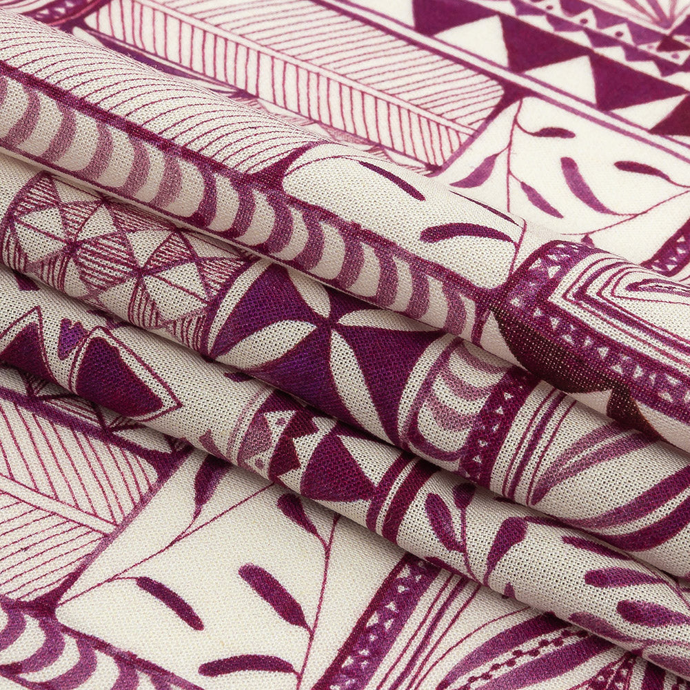 Lightweight Viscose-Linen Woven Print - Magenta Patchwork Doodles - Mood Exclusive Collector’s Botany - Joann Fabrics