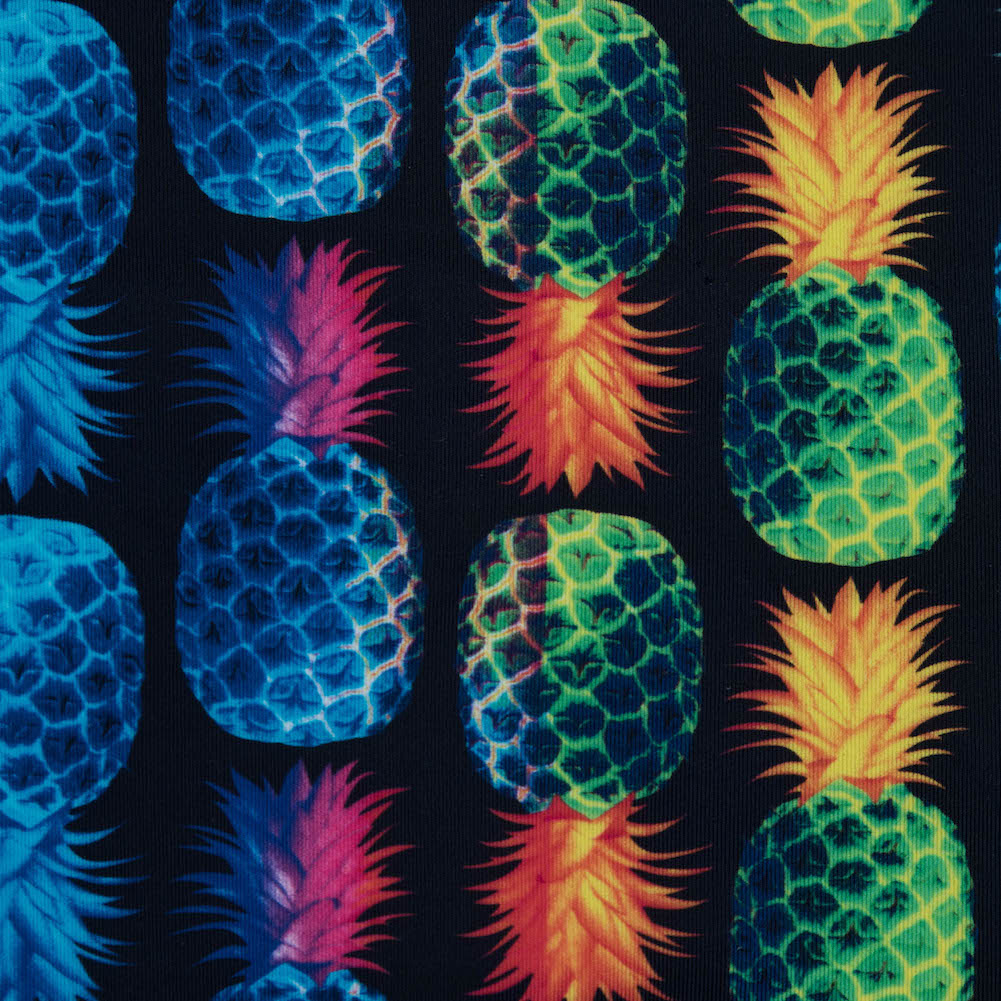 Compression Swimwear Tricot, UV Protective with Aloe Vera Microcapsules - Navy Pineapples - Caye Collection - Joann Fabrics