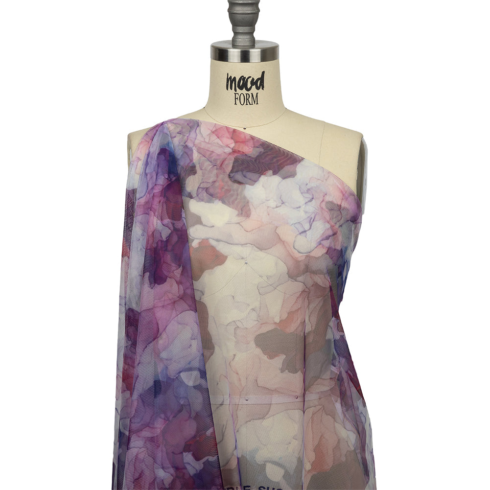 Dark Pink, Purple and Blue Abstract Watercolor Printed Tulle - Joann Fabrics