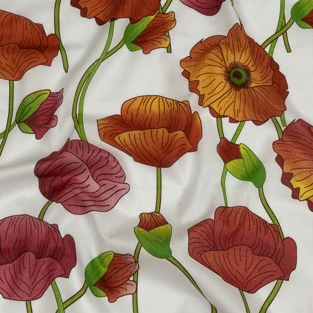 Red, Orange and Green Big Poppies Cotton Lawn - Joann Fabrics