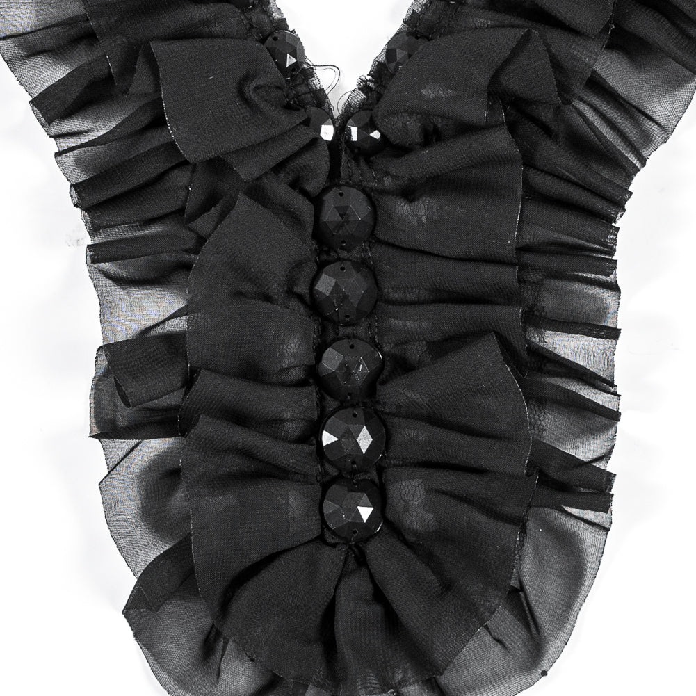 Black Chiffon Beaded Neckline Applique - 14