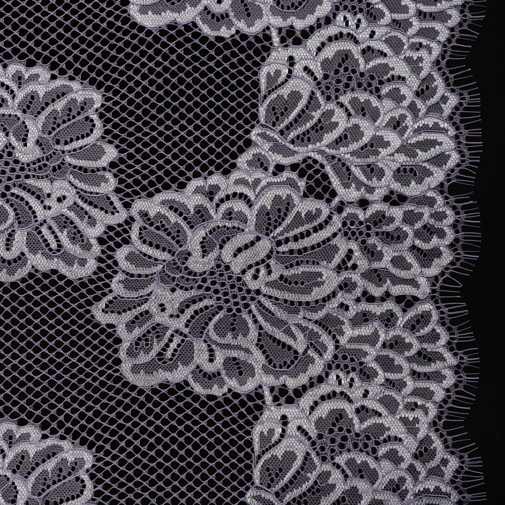 Corded Raschel Lace Panel with Finished Edges - Lavender and Ivory Big Flowers on Diamond Net - Joann Fabrics